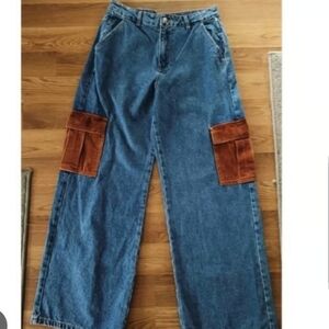 Forever 21 Denim Cargo Pants with Brown Pockets Size 30